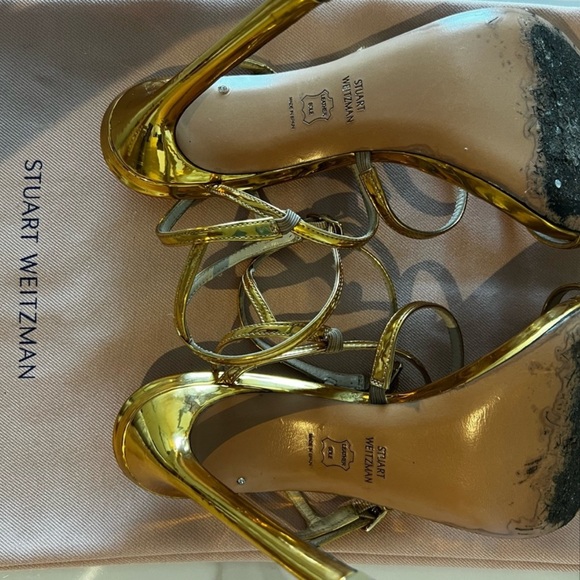 Stuart Weitzman • sky high gold strappy stiletto sandals • 40 - Picture 9 of 16
